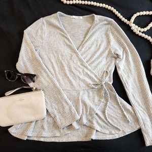 Caution to the Wind White and Gray Striped Blouse